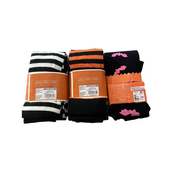 Halloween Lot Of 3 Pairs Tights Stockings Striped Sweater Knit Nylon Bat Design - Picture 2 of 2